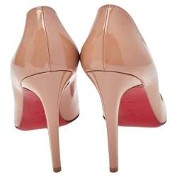 Pre Owned حذاء كعب عالي كريستيان لوبوتان بيغال جلد بيج لامع مقاس 40.5