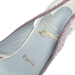 Pre Owned صندل كريستيان لوبوتان سبينا ساتان وردي/أبيض ستراس حزام للكاحل مقاس 35.5