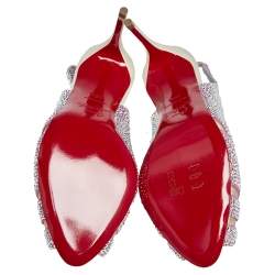 Pre Owned صندل كريستيان لوبوتان سبينا ساتان وردي/أبيض ستراس حزام للكاحل مقا س 35.5