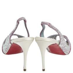 Pre Owned صندل كريستيان لوبوتان سبينا ساتان وردي/أبيض ستراس حزام للكاحل مقاس 35.5