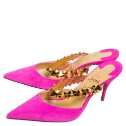 Pre Owned Christian Louboutin Pink Suede Planet Choc Mule Sandals Size 38