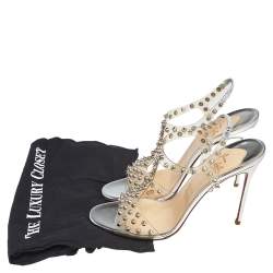 Pre Owned Christian Louboutin Silver PVC and Leather J-Lissimo T Strap Sandals Size 40