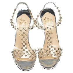 Pre Owned Christian Louboutin Silver PVC and Leather J-Lissimo T Strap Sandals Size 40