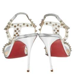 Pre Owned Christian Louboutin Silver PVC and Leather J-Lissimo T Strap Sandals Size 40