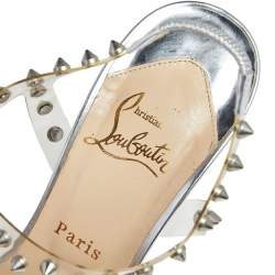 Pre Owned Christian Louboutin Silver PVC and Leather J-Lissimo T Strap Sandals Size 40