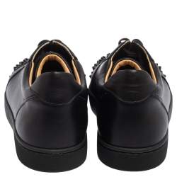 Pre Owned Christian Louboutin Black Leather Louis Junior Spikes Low Top Sneakers Size 38