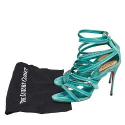 Pre Owned Christian Louboutin Aqua Green Fabric And Leather Unzip Sandals Size 41