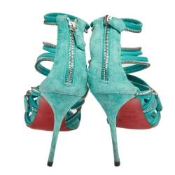Pre Owned Christian Louboutin Aqua Green Fabric And Leather Unzip Sandals Size 41
