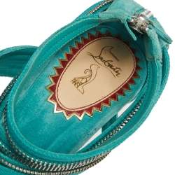 Pre Owned Christian Louboutin Aqua Green Fabric And Leather Unzip Sandals Size 41