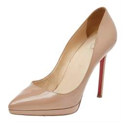Pre Owned Christian Louboutin Beige Patent Leather Pigalle Plato Pointed Toe Pumps Size 41