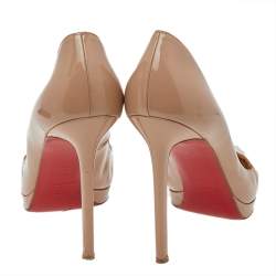 Pre Owned Christian Louboutin Beige Patent Leather Pigalle Plato Pointed Toe Pumps Size 41