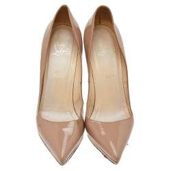 Pre Owned Christian Louboutin Beige Patent Leather Pigalle Plato Pointed Toe Pumps Size 41