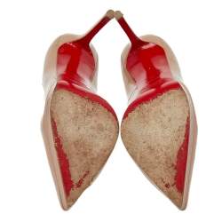 Pre Owned Christian Louboutin Beige Patent Leather Pigalle Plato Pointed Toe Pumps Size 41