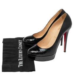 Pre Owned Christian Louboutin Black Crocodile Leather Bianca Platform Pumps Size 39.5