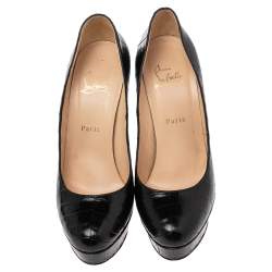 Pre Owned Christian Louboutin Black Crocodile Leather Bianca Platform Pumps Size 39.5