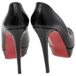 Pre Owned Christian Louboutin Black Crocodile Leather Bianca Platform Pumps Size 39.5