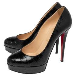 Pre Owned Christian Louboutin Black Crocodile Leather Bianca Platform Pumps Size 39.5