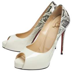 Pre Owned Christian Louboutin White Patent Leather Very Prive  Pumps Size 37.5