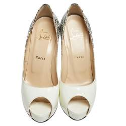 Pre Owned Christian Louboutin White Patent Leather Very Prive  Pumps Size 37.5