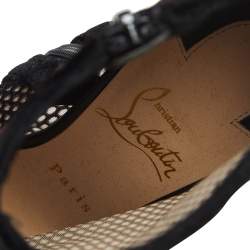 Pre Owned Christian Louboutin Black Suede And Mesh Zipper Detail Ankle Boots Size 37