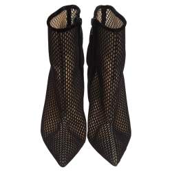 Pre Owned Christian Louboutin Black Suede And Mesh Zipper Detail Ankle Boots Size 37