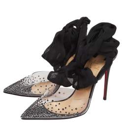 Pre Owned Christian Louboutin Black Patent Leather And PVC Miragirl  Pumps Size 38