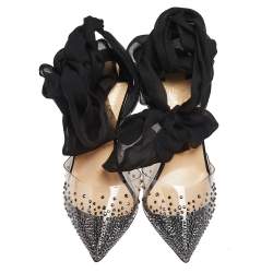 Pre Owned Christian Louboutin Black Patent Leather And PVC Miragirl  Pumps Size 38