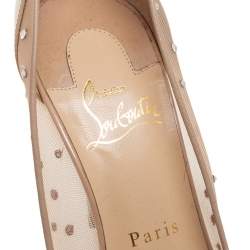 Pre Owned Christian Louboutin Beige Mesh And Patent Leather Follies Strass Pumps Size 36.5