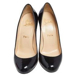 Pre Owned Christian Louboutin Black Patent Leather Simple Pumps Size 37