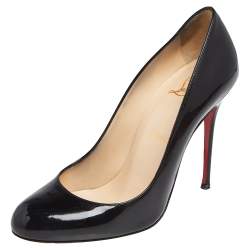 Pre Owned Christian Louboutin Black Patent Leather Simple Pumps Size 37