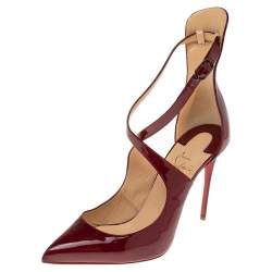 Pre Owned Christian Louboutin Cherry Red Patent Leather Marlenarock Cross Strap D'orsay Pumps Size 37