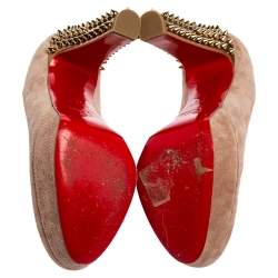 Pre Owned Christian Louboutin Beige Suede Babel Clou Platform Pumps Size 37.5