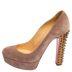 Pre Owned Christian Louboutin Beige Suede Babel Clou Platform Pumps Size 37.5