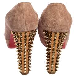 Pre Owned Christian Louboutin Beige Suede Babel Clou Platform Pumps Size 37.5