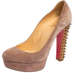 Pre Owned Christian Louboutin Beige Suede Babel Clou Platform Pumps Size 37.5
