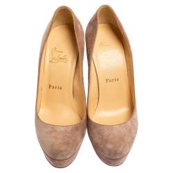 Pre Owned Christian Louboutin Beige Suede Babel Clou Platform Pumps Size 37.5