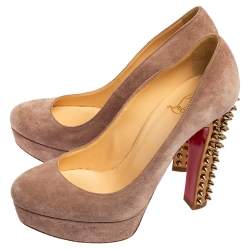 Pre Owned Christian Louboutin Beige Suede Babel Clou Platform Pumps Size 37.5