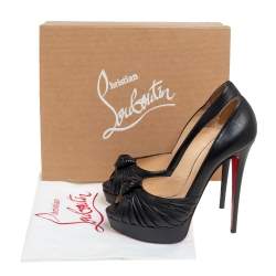 Pre Owned Christian Louboutin Black Leather Jenny Knot Peep Toe Platform Pumps Size 41