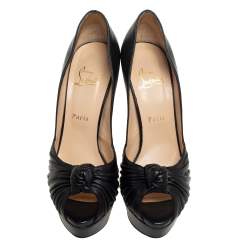 Pre Owned Christian Louboutin Black Leather Jenny Knot Peep Toe Platform Pumps Size 41