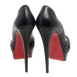 Pre Owned Christian Louboutin Black Leather Jenny Knot Peep Toe Platform Pumps Size 41