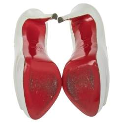 Christian Louboutin White Patent Leather Lady Peep Platform Pumps Size 35