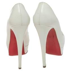 Christian Louboutin White Patent Leather Lady Peep Platform Pumps Size 35