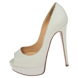 Christian Louboutin White Patent Leather Lady Peep Platform Pumps Size 35