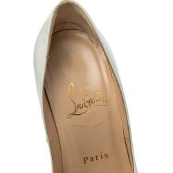 Christian Louboutin White Patent Leather Lady Peep Platform Pumps Size 35