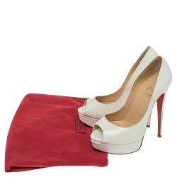 Christian Louboutin White Patent Leather Lady Peep Platform Pumps Size 35