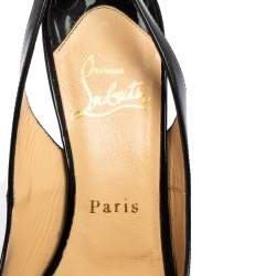 Pre Owned Christian Louboutin Black Patent Leather New Prive Peep Toe Slingback Sandals Size 37.5