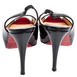 Pre Owned Christian Louboutin Black Patent Leather New Prive Peep Toe Slingback Sandals Size 37.5