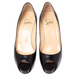 Pre Owned Christian Louboutin Black Leather Very Prive Peep Toe Pumps Size 40
