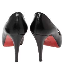 Pre Owned Christian Louboutin Black Leather Very Prive Peep Toe Pumps Size 40