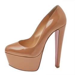 Pre Owned Christian Louboutin Beige Patent Leather Bianca Platform Pumps Size 37.5 
